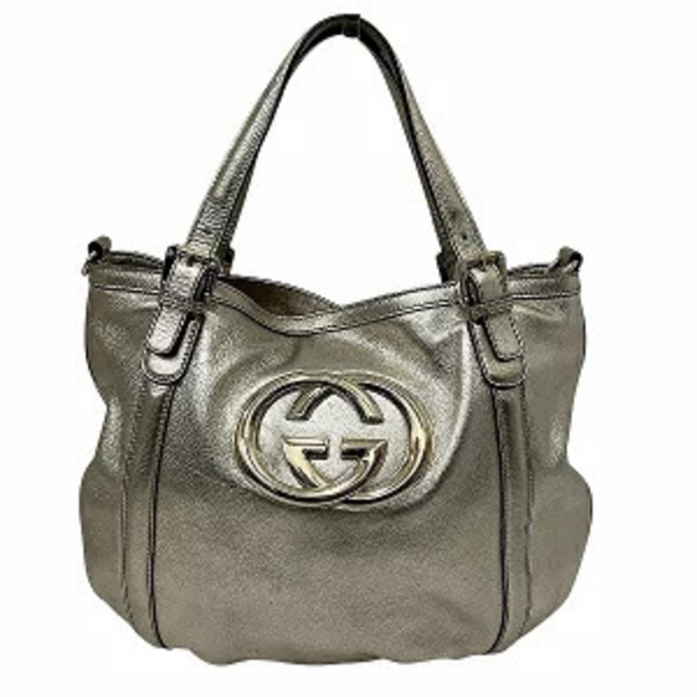 Gucci Metallic Leather Britt Hobo Tote bag interlocking GG logo buckle